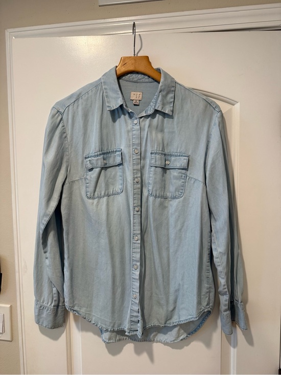 a new day Tops - a new day Light Wash Chambray Button-Up Shirt